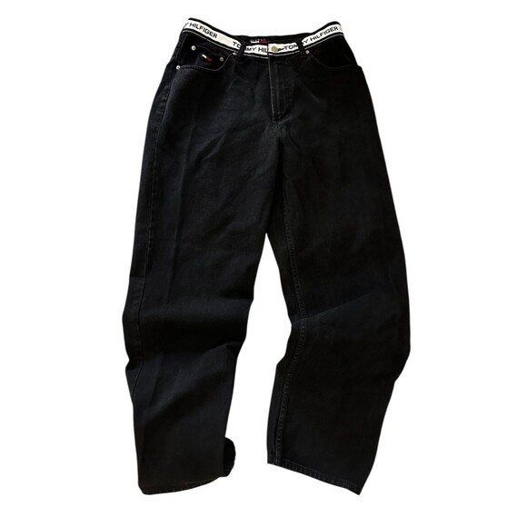 Tommy Hilfiger VTG Y2K Black Men’s Denim Jeans Logo Spell Out Band 33 X 34 - Picture 1 of 4
